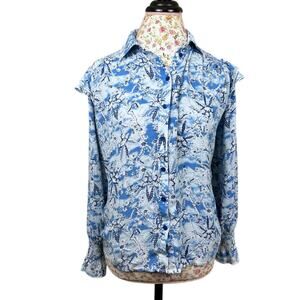 Berenice Paris Carlie Blue Floral Top Long Sleeve Ruffle Blouse size FR 34 US XS